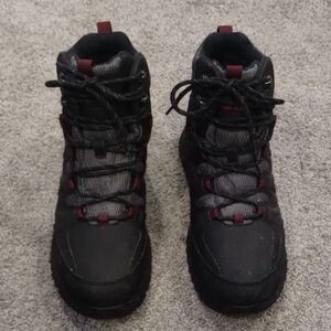 Size 9 Black and Gray High-Top Boots with Padded Collar